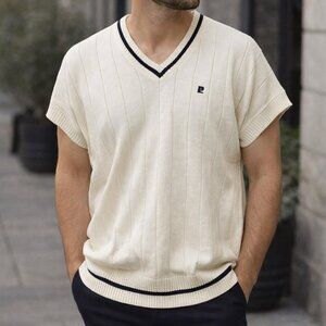 Vintage Pierre Cardin Paris Cream Knit Sweater Vest Top Size Medium